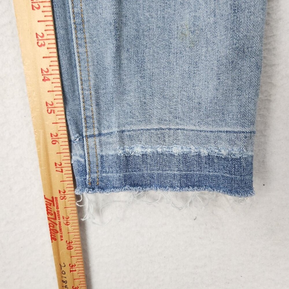 Free People Jeans Women 29 Blue Mid Rise Tapered Patchwork Raw Hem Stretch Denim - Picture 6 of 13